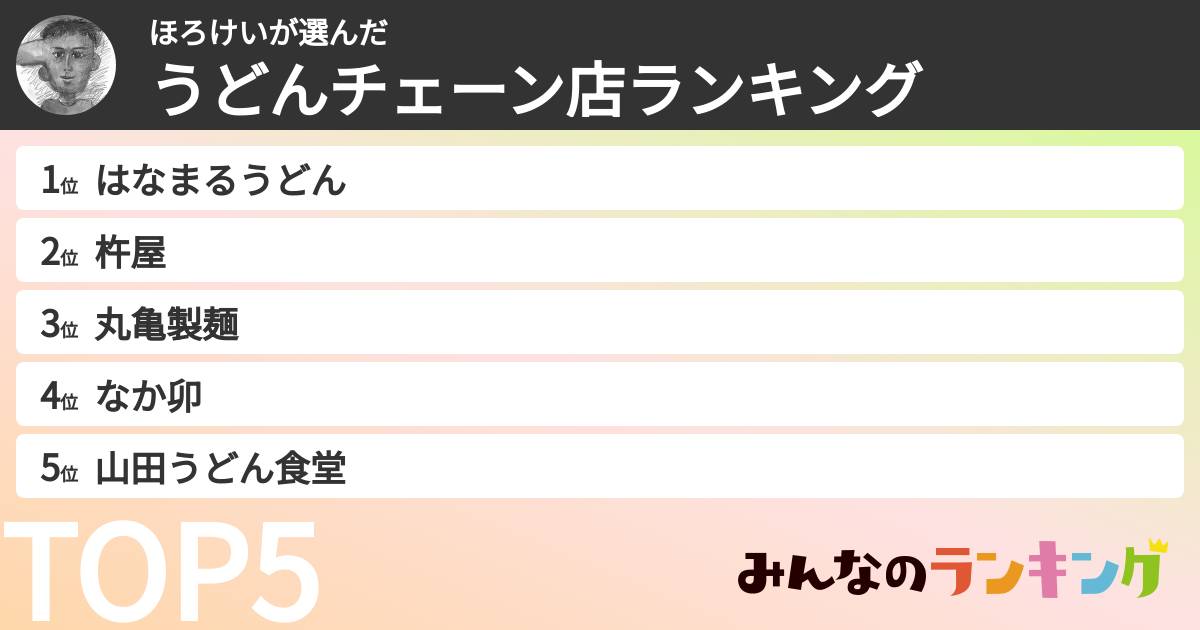 ほろけいさんの「うどんチェーン店ランキング」