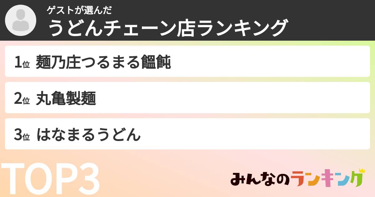 ゲストさんの「うどんチェーン店ランキング」