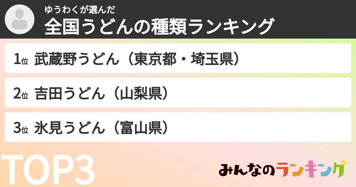 ゆうわくさんの「全国うどんの種類ランキング」