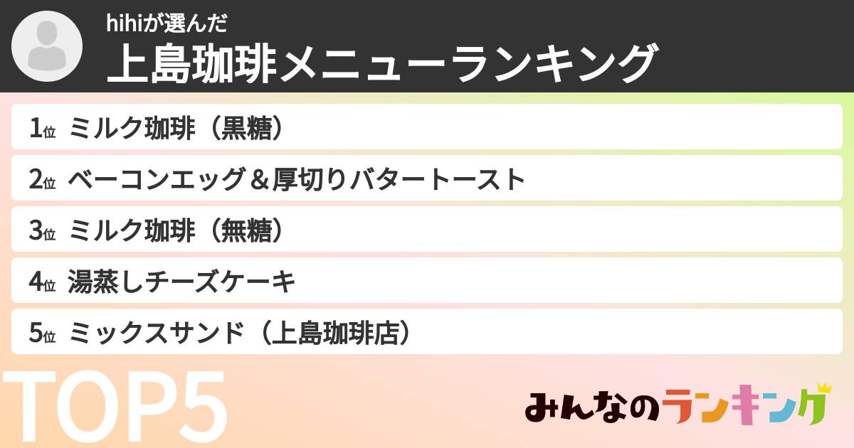 hihiさんの「上島珈琲メニューランキング」