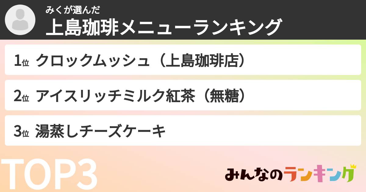 みくさんの「上島珈琲メニューランキング」