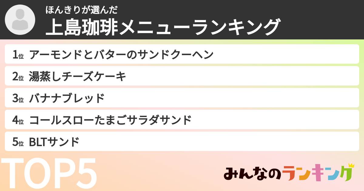 ほんきりさんの「上島珈琲メニューランキング」