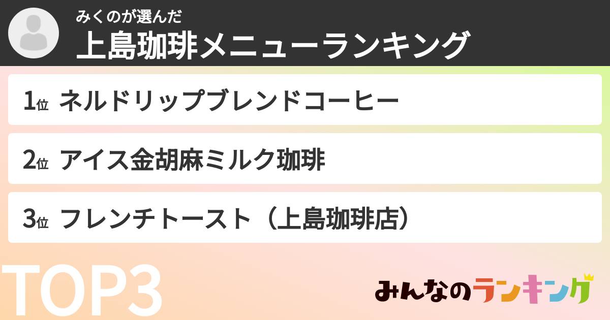 みくのさんの「上島珈琲メニューランキング」