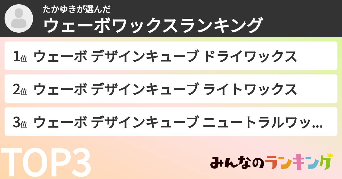 たかゆきさんの「ウェーボワックスランキング」