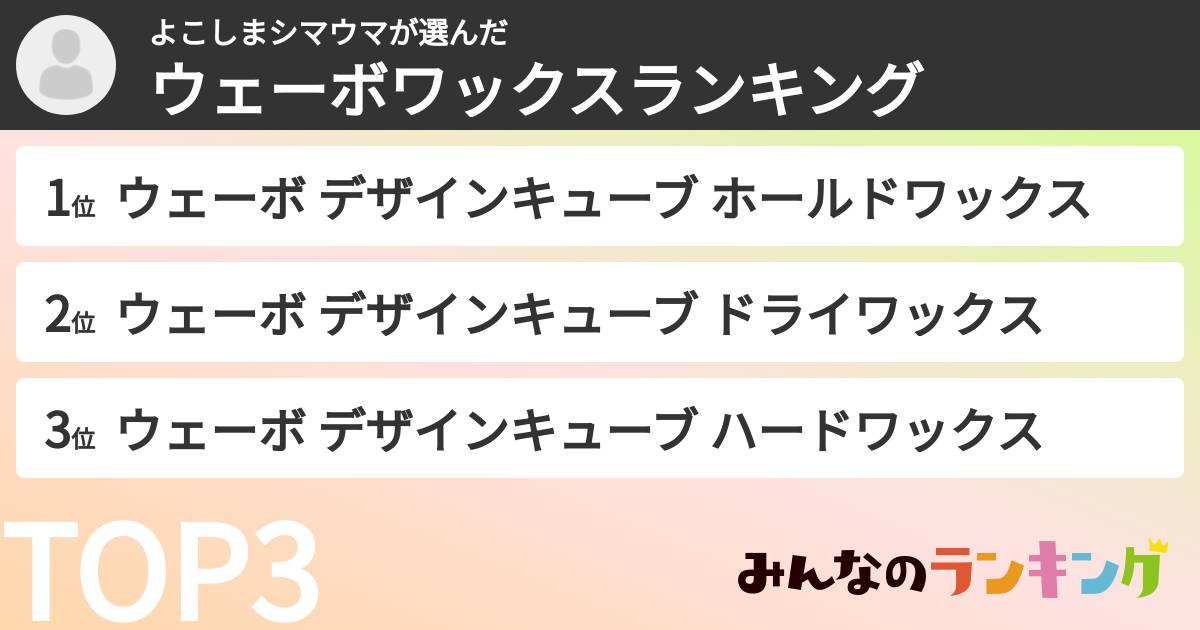 よこしまシマウマさんの「ウェーボワックスランキング」