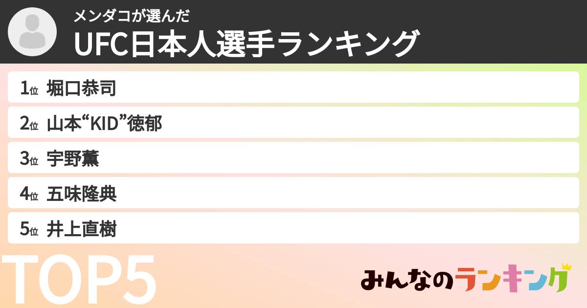 メンダコさんの「UFC日本人選手ランキング」