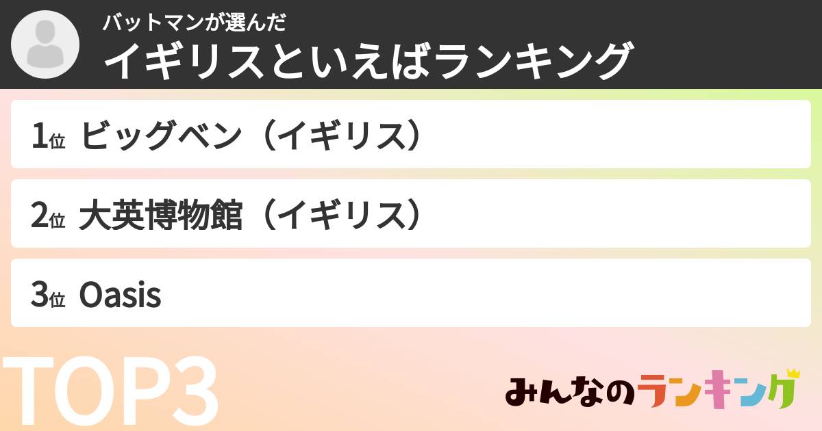バットマンさんの「イギリスといえばランキング」