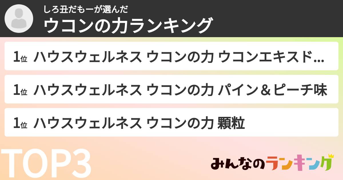 しろ丑だもーさんの「ウコンの力ランキング」