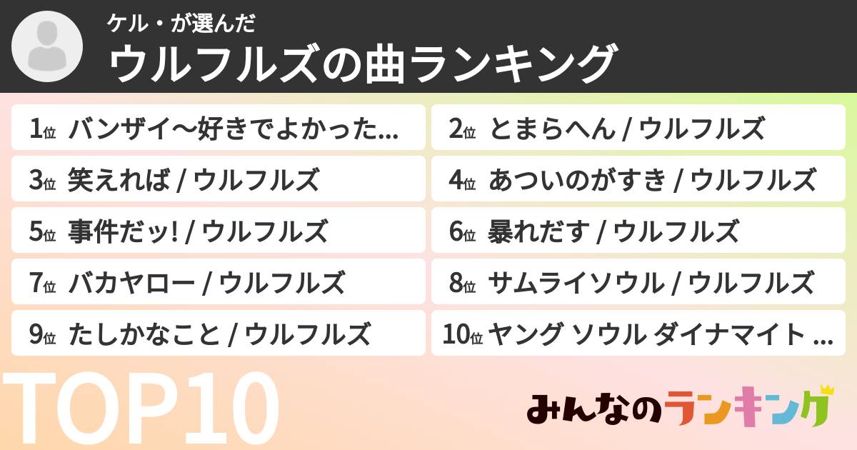 ケル・さんの「ウルフルズの曲ランキング」
