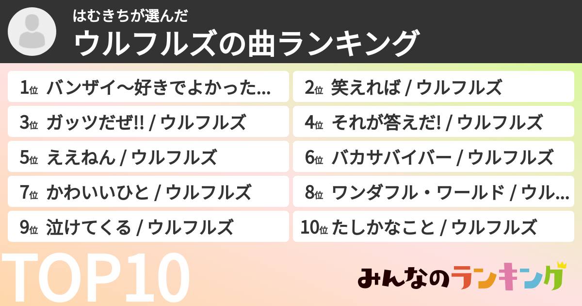 はむきちさんの「ウルフルズの曲ランキング」