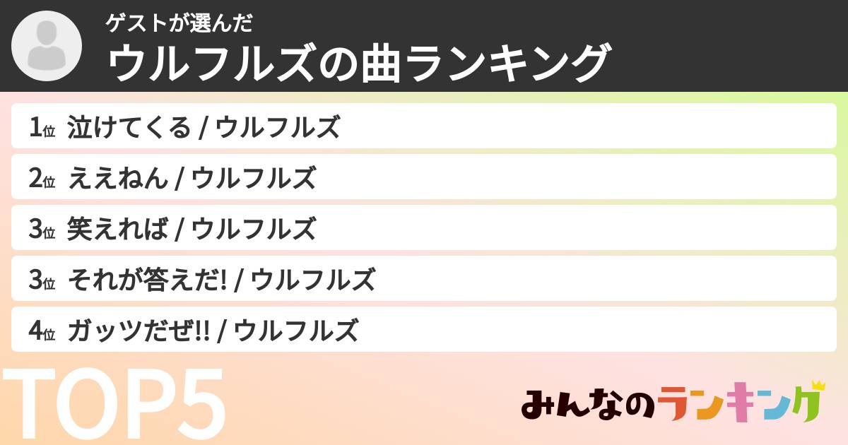 ゲストさんの「ウルフルズの曲ランキング」