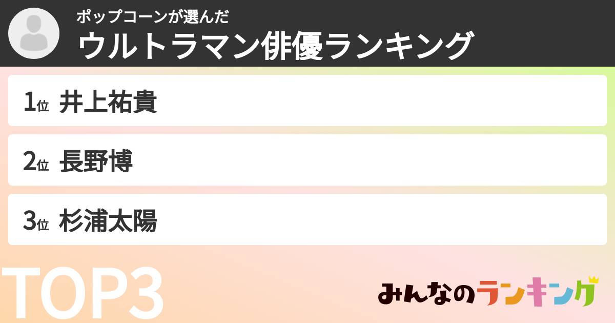 ポップコーンさんの「ウルトラマン俳優ランキング」
