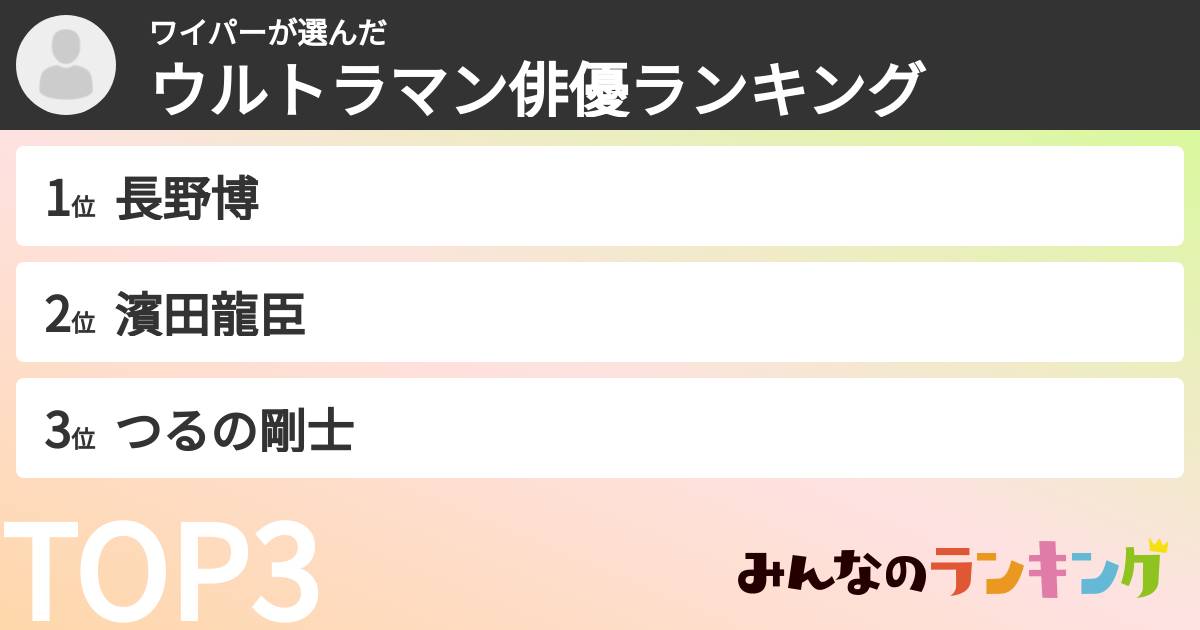 ワイパーさんの「ウルトラマン俳優ランキング」