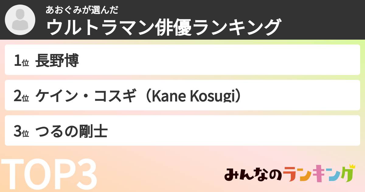 あおぐみさんの「ウルトラマン俳優ランキング」