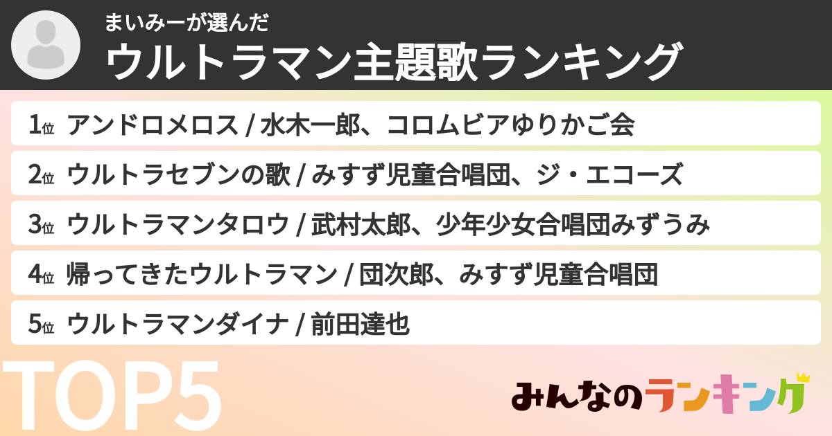 まいみーさんの「ウルトラマン主題歌ランキング」