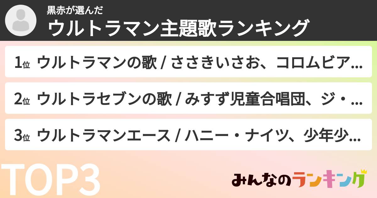 黒赤さんの「ウルトラマン主題歌ランキング」