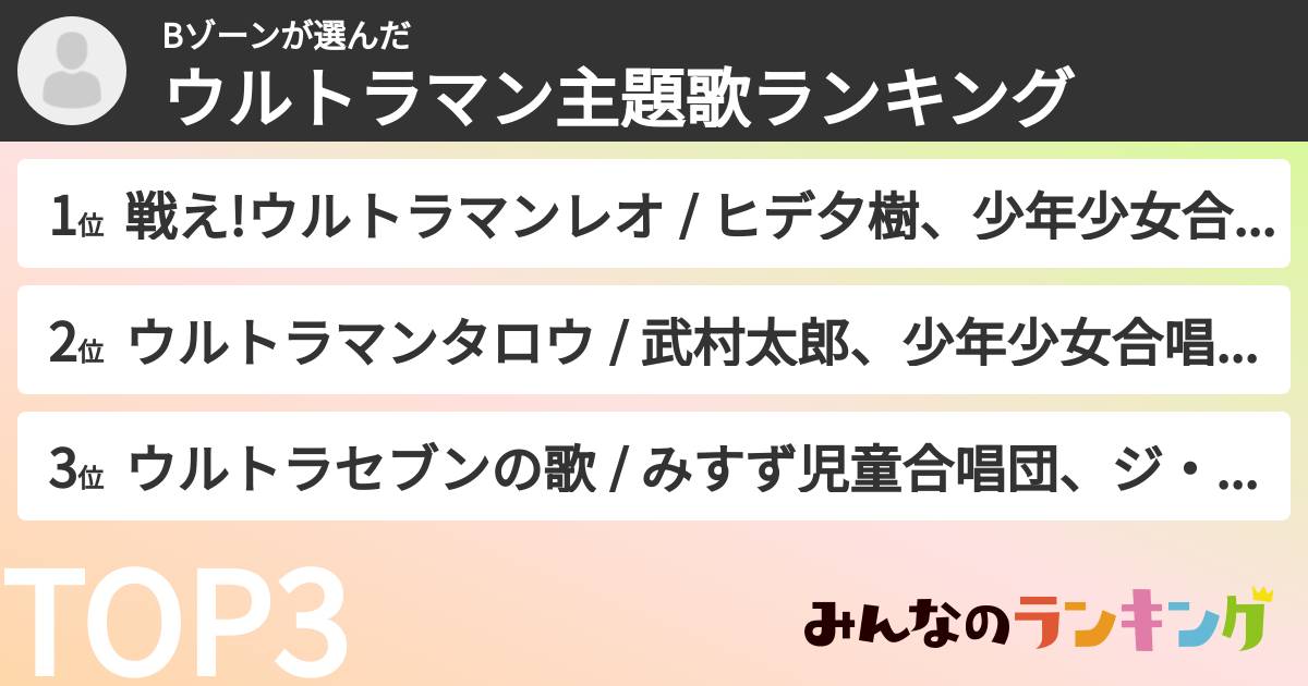 Bゾーンさんの「ウルトラマン主題歌ランキング」