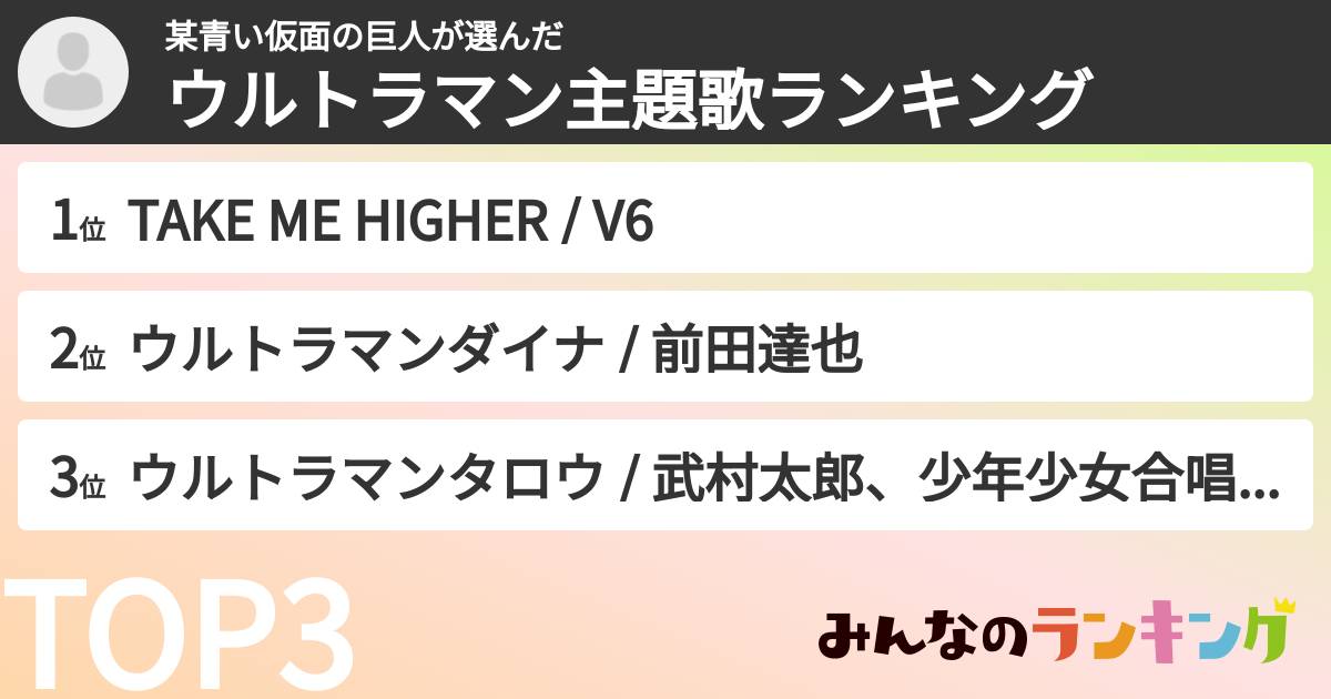 某青い仮面の巨人さんの「ウルトラマン主題歌ランキング」