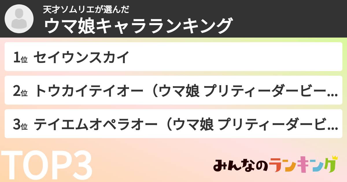 天才ソムリエさんの「ウマ娘キャラランキング」