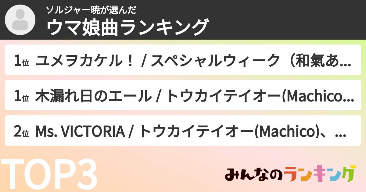 ソルジャー暁さんの「ウマ娘曲ランキング」