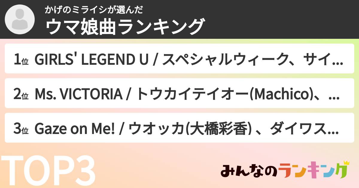 かげのミライシさんの「ウマ娘曲ランキング」