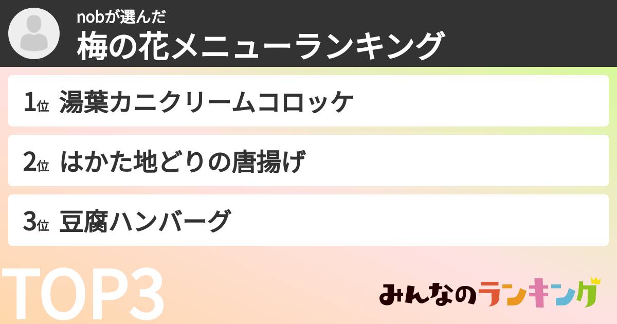 nobさんの「梅の花メニューランキング」