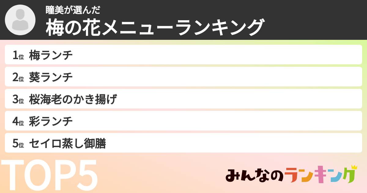 瞳美さんの「梅の花メニューランキング」
