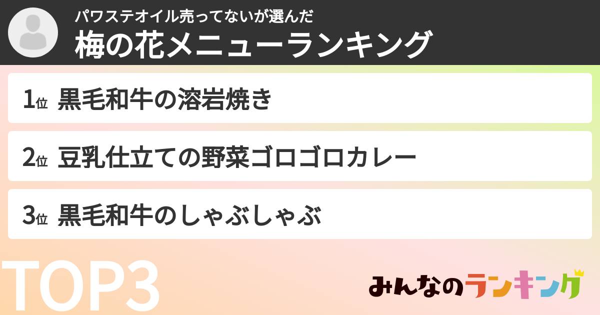 パワステオイル売ってないさんの「梅の花メニューランキング」