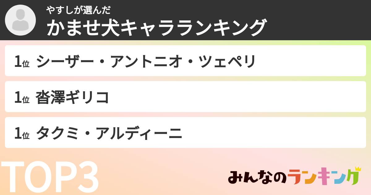 やすしさんの「かませ犬キャラランキング」