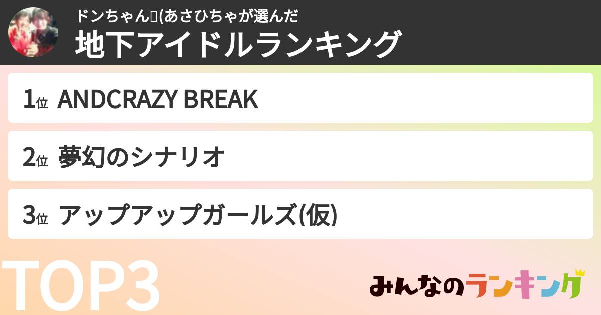 ドンちゃん🦁(あさひちゃさんの「女性地下アイドルランキング」