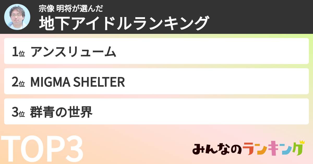 宗像 明将さんの「女性地下アイドルランキング」