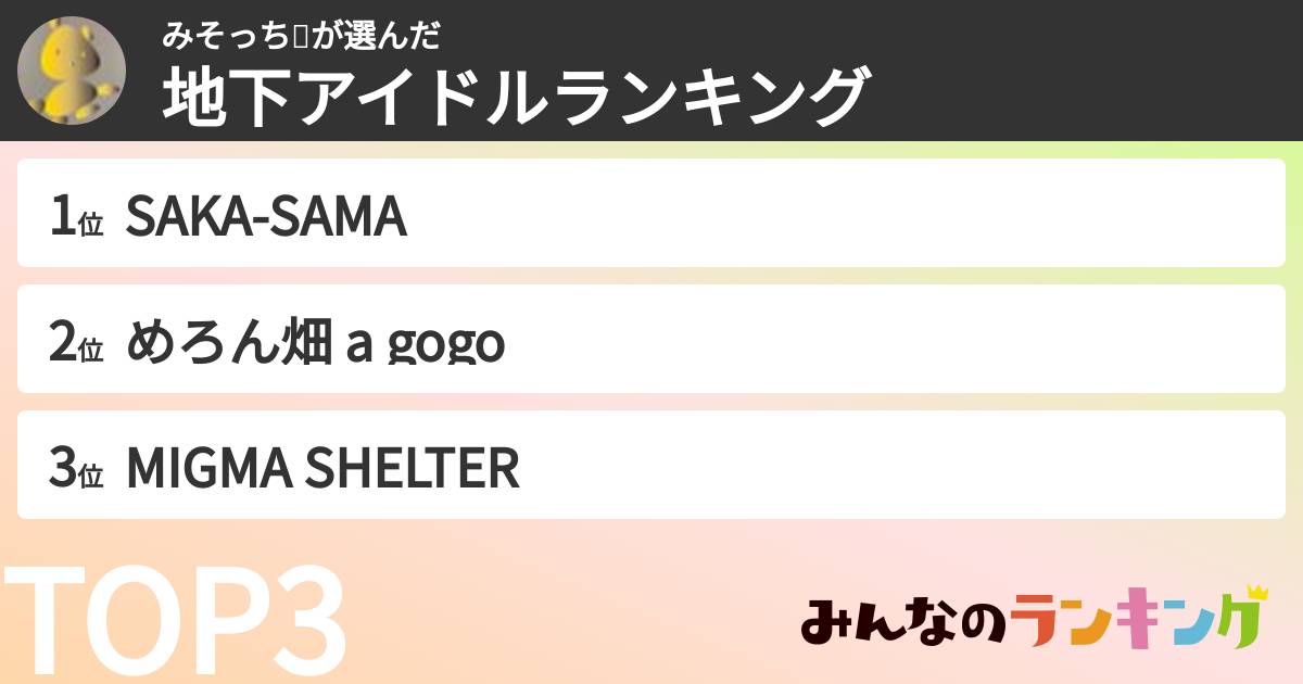 みそっち𓃰さんの「女性地下アイドルランキング」