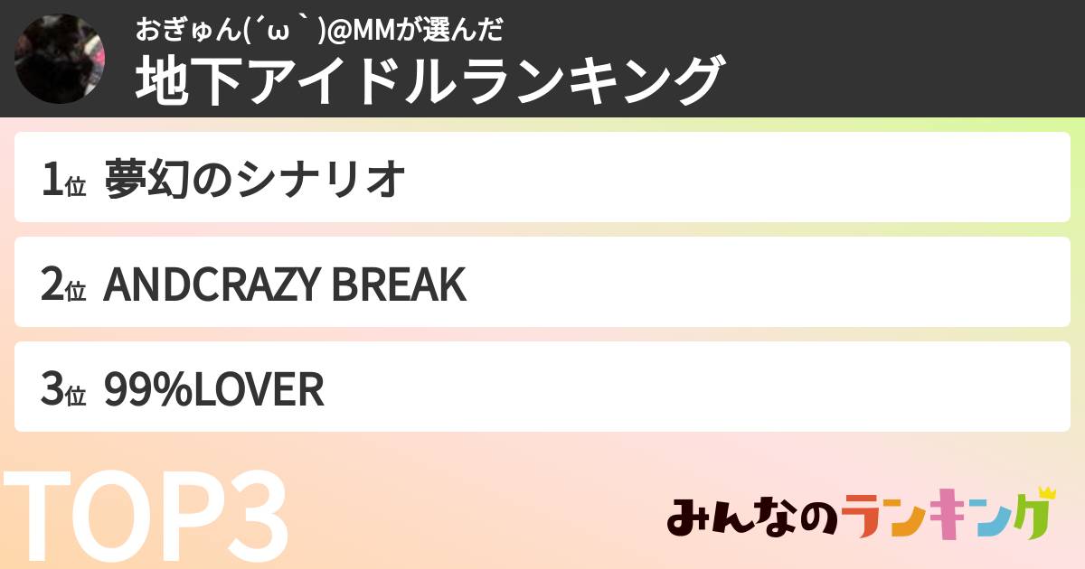 おぎゅん(´ω`)@MMさんの「女性地下アイドルランキング」