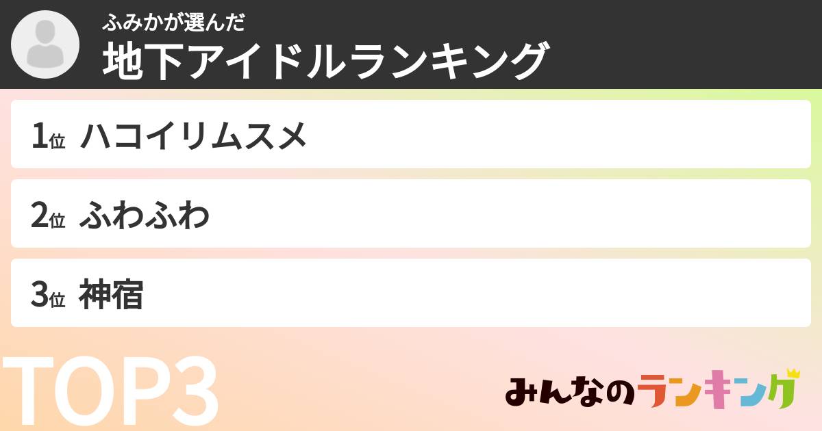 ふみかさんの「女性地下アイドルランキング」