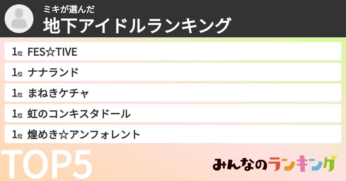 ミキさんの「女性地下アイドルランキング」