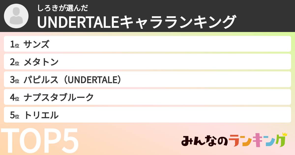 しろきさんの「UNDERTALEキャラランキング」