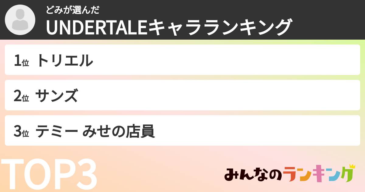 どみさんの「UNDERTALEキャラランキング」