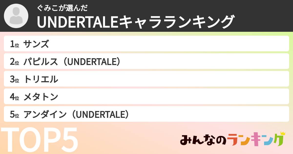 ぐみこさんの「UNDERTALEキャラランキング」