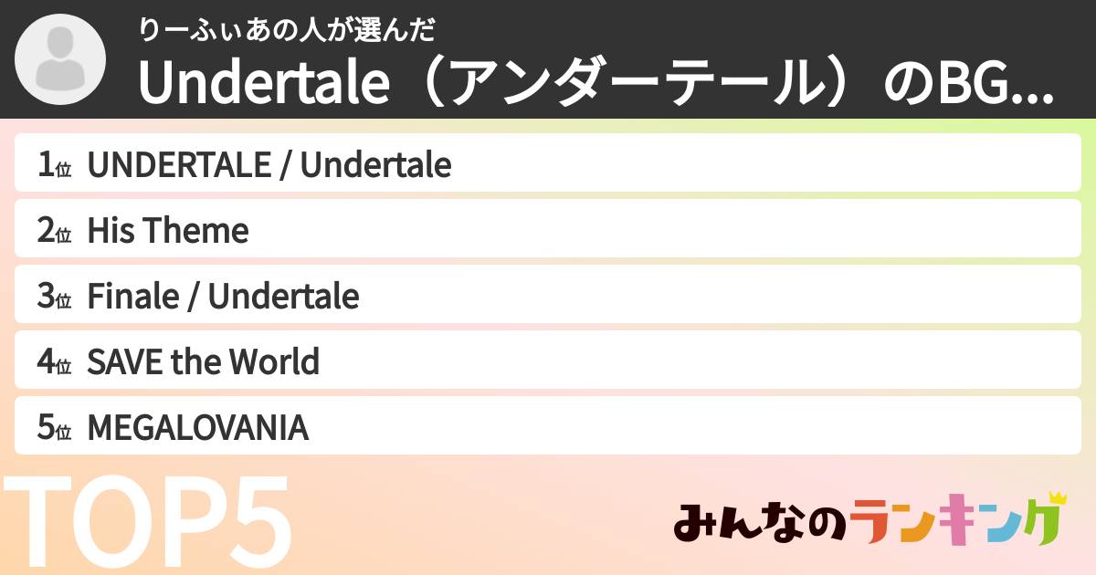 りーふぃあの人さんの「Undertale(アンダーテール)のBGMランキング」