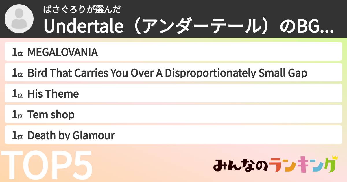 ばさぐろりさんの「Undertale(アンダーテール)のBGMランキング」