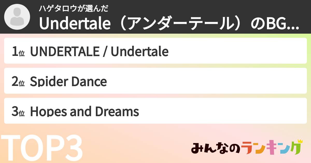 ハゲタロウさんの「Undertale（アンダーテール）のBGMランキング」