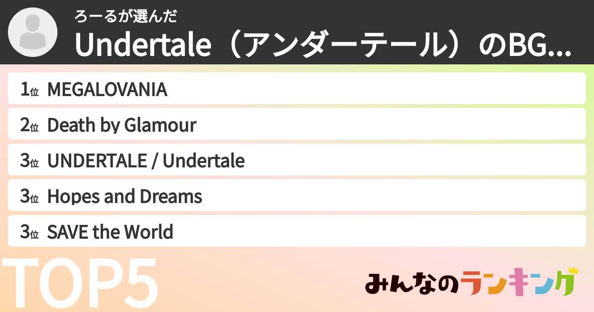 ろーるさんの「Undertale（アンダーテール）のBGMランキング」