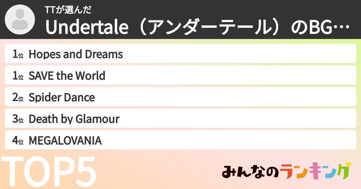 TTさんの「Undertale（アンダーテール）のBGMランキング」