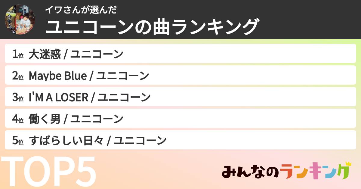 イワさんさんの「ユニコーンの曲ランキング」