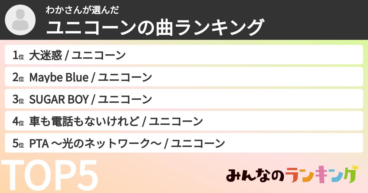 わかさんさんの「ユニコーンの曲ランキング」