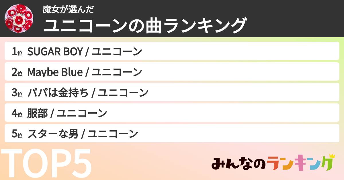 魔女さんの「ユニコーンの曲ランキング」