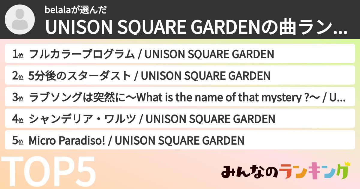 belalaさんの「UNISON SQUARE GARDENの曲ランキング」