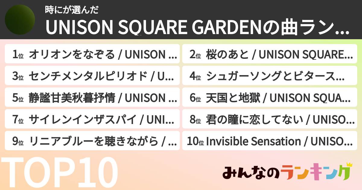 時にさんの「UNISON SQUARE GARDENの曲ランキング」