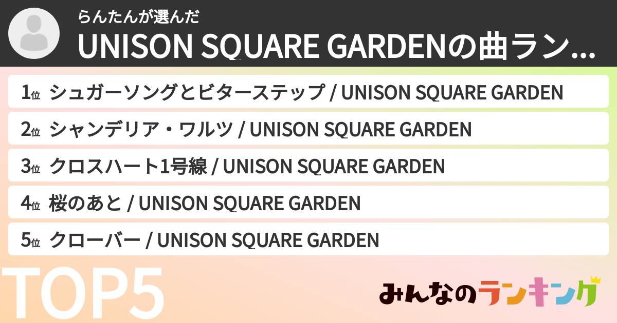 らんたんさんの「UNISON SQUARE GARDENの曲ランキング」