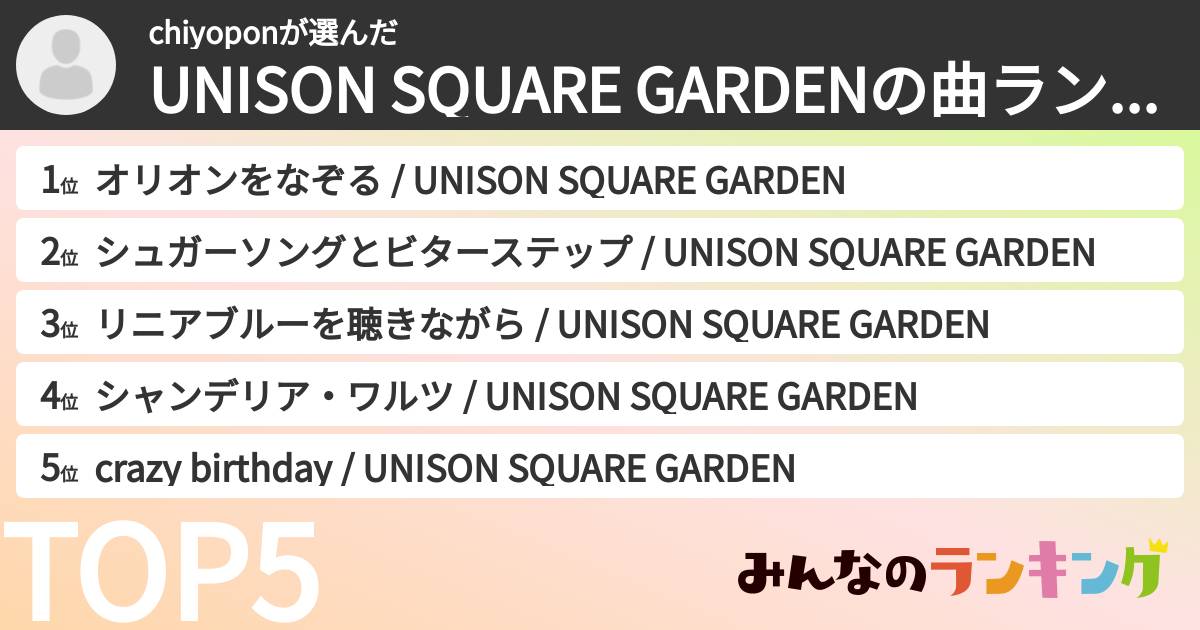 chiyoponさんの「UNISON SQUARE GARDENの曲ランキング」